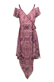 Current Boutique-BCBG Max Azria - Purple Boho Printed Wrap Dress w/ Ruffles Sz S