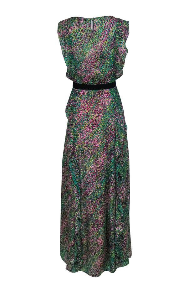 Current Boutique-BCBG Max Azria - Purple & Green Spotted Ruffle Gown Sz XS
