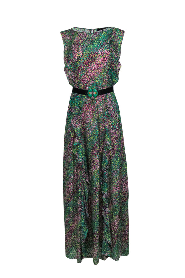 Current Boutique-BCBG Max Azria - Purple & Green Spotted Ruffle Gown Sz XS