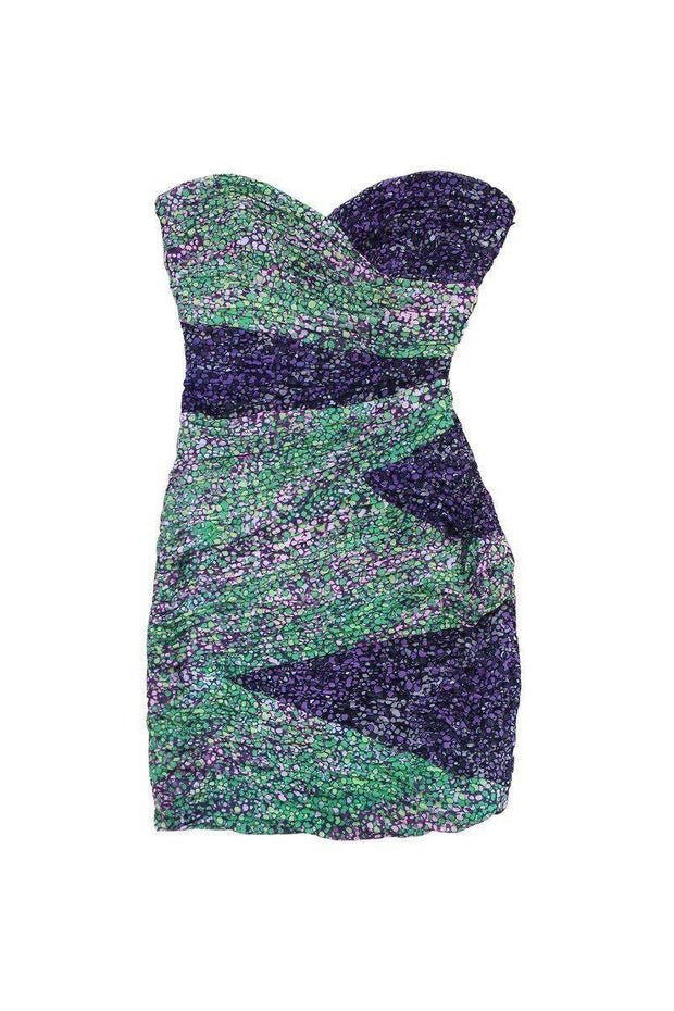 Current Boutique-BCBG Max Azria - Purple & Green Strapless Bodycon Dress Sz 6