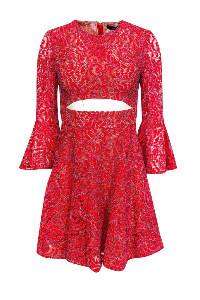 BCBG Max Azria - Red Bell-Sleeve Lace Dress w/ Cutout Sz 0 – Current  Boutique