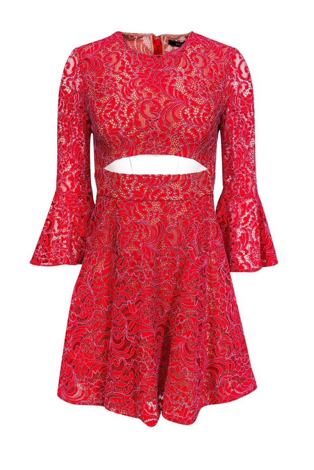 Current Boutique-BCBG Max Azria - Red Bell-Sleeve Lace Dress w/ Cutout Sz 0