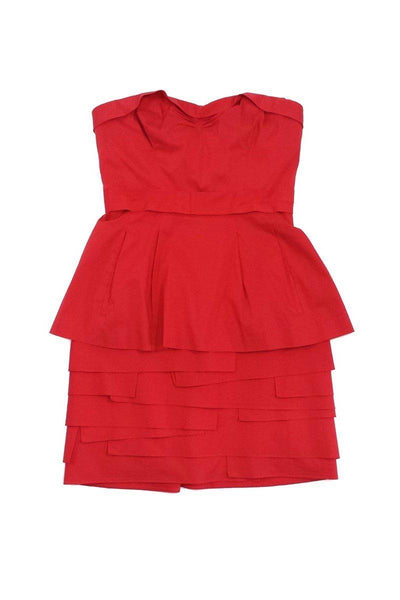 Current Boutique-BCBG Max Azria - Red Cotton Peplum Strapless Dress Sz 4