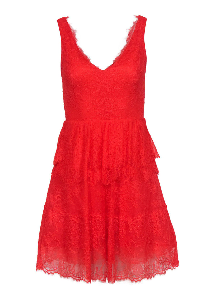 BCBG Max Azria Red Lace Sleeveless Fit Flare Dress Sz XS