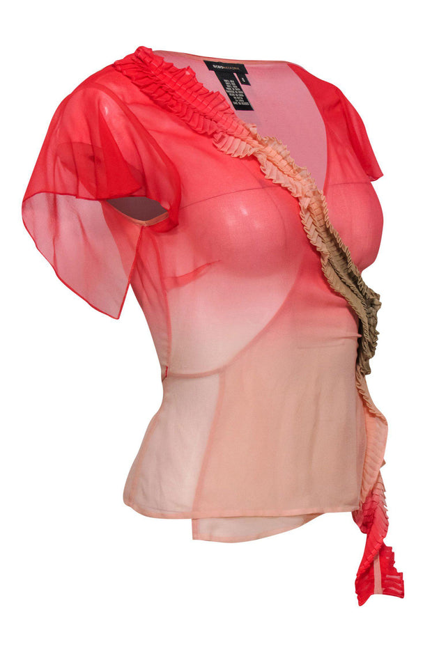 Current Boutique-BCBG Max Azria - Red Ombre Sheer Silk Blouse w/ Flutter Sleeves Sz 6