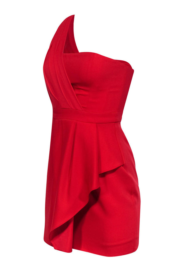 Current Boutique-BCBG Max Azria - Red One-Shoulder Draped Sheath Dress Sz 2