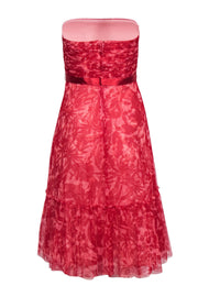 Current Boutique-BCBG Max Azria - Red & Pink Floral Print Strapless A-Line Dress w/ Sequins & Tie Sz XS