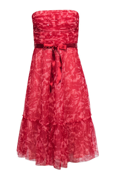 Current Boutique-BCBG Max Azria - Red & Pink Floral Print Strapless A-Line Dress w/ Sequins & Tie Sz XS