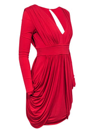 Current Boutique-BCBG Max Azria - Red Plunge Draped "Lark" Cocktail Dress w/ Ruching Sz S