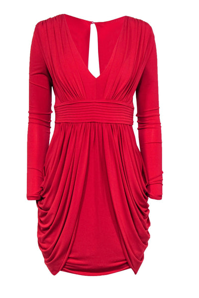 Current Boutique-BCBG Max Azria - Red Plunge Draped "Lark" Cocktail Dress w/ Ruching Sz S