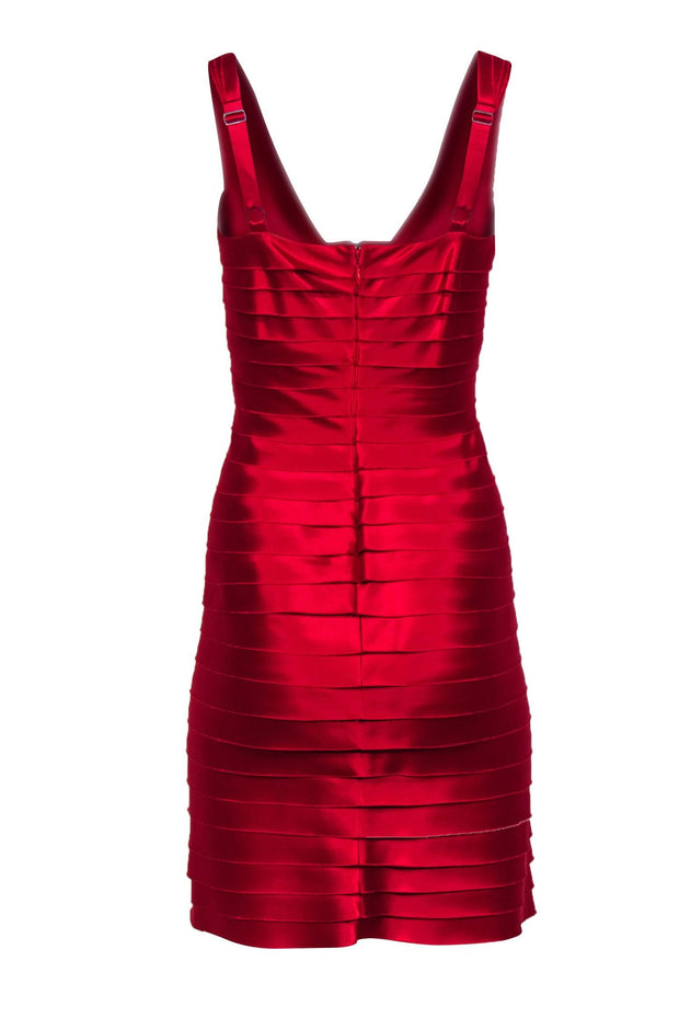Current Boutique-BCBG Max Azria - Red Satin Tiered V-Neck Sheath Dress Sz 2