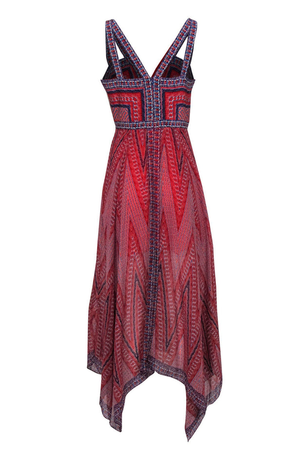 Current Boutique-BCBG Max Azria - Red, White & Blue Tribal Print Sleeveless Silk Maxi Dress Sz 8