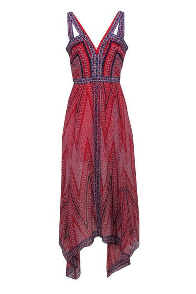 Current Boutique-BCBG Max Azria - Red, White & Blue Tribal Print Sleeveless Silk Maxi Dress Sz 8