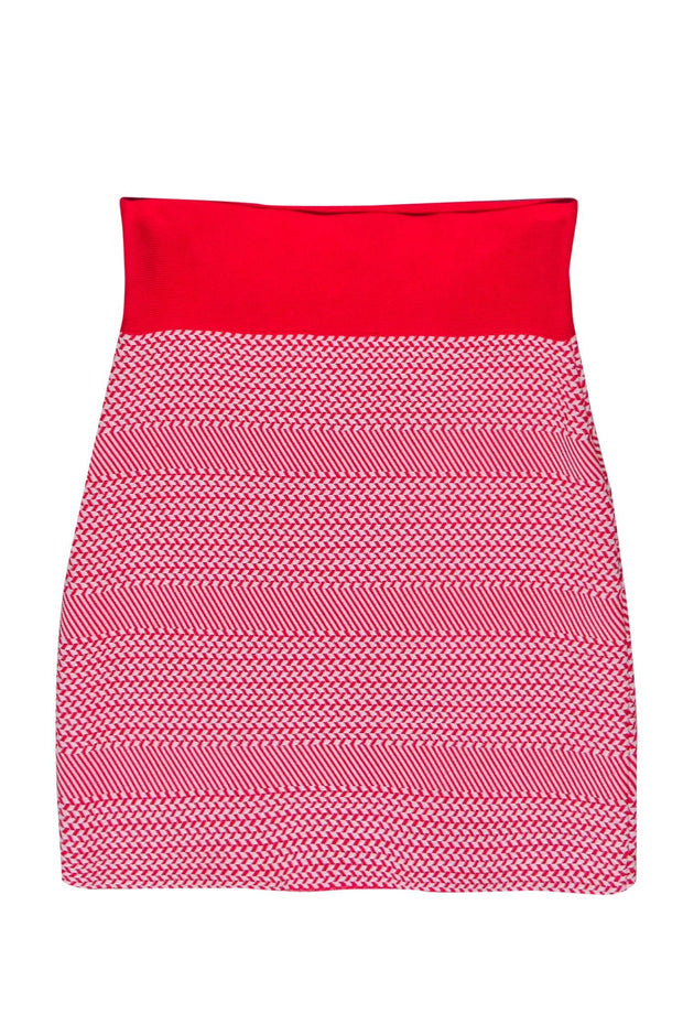 Current Boutique-BCBG Max Azria - Red & White Chevron Bandage Miniskirt Sz S