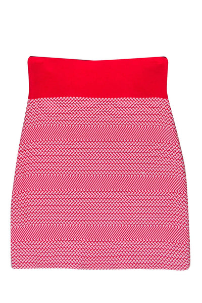 Current Boutique-BCBG Max Azria - Red & White Chevron Bandage Miniskirt Sz S
