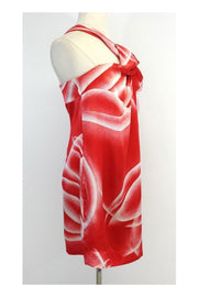 Current Boutique-BCBG Max Azria - Red & White Print Silk One Shoulder Dress Sz M