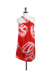Current Boutique-BCBG Max Azria - Red & White Print Silk One Shoulder Dress Sz M