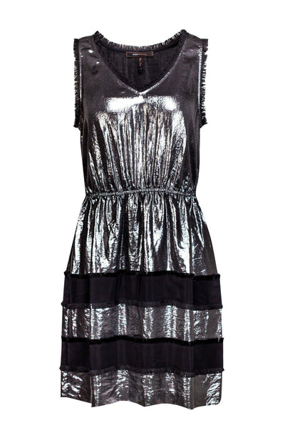 Current Boutique-BCBG Max Azria - Silver & Black Fringe Dress Sz M