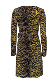 Current Boutique-BCBG Max Azria - Tan, Black & Yellow Leopard Print Long Sleeve Wrap Dress Sz XS