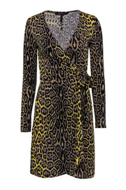 Current Boutique-BCBG Max Azria - Tan, Black & Yellow Leopard Print Long Sleeve Wrap Dress Sz XS