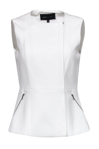Current Boutique-BCBG Max Azria - White Asymmetrical Zippered Vest Sz S