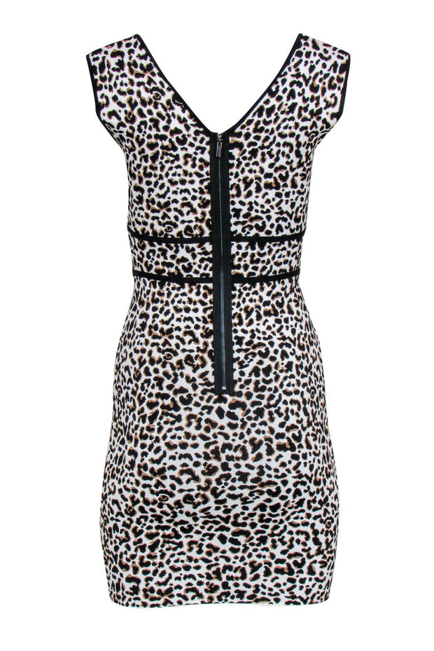 Current Boutique-BCBG Max Azria - White, Black & Brown Leopard Print Sleeveless Bodycon Dress Sz S