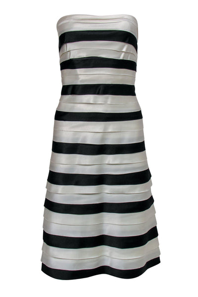 Current Boutique-BCBG Max Azria - White & Black Striped Tiered Strapless A-Line Dress Sz 0
