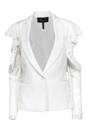 Current Boutique-BCBG Max Azria - White Blazer w/ Ruffle Lace Sleeves & Cold Shoulder Cutouts Sz XS