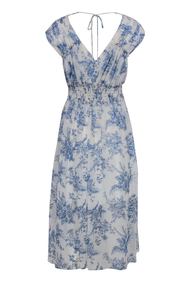 Current Boutique-BCBG Max Azria - White & Blue Floral Print Sleeveless Midi Dress Sz XS