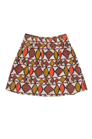 Current Boutique-BCBG Max Azria - White, Brown & Orange Printed A-Line Skirt Sz 4