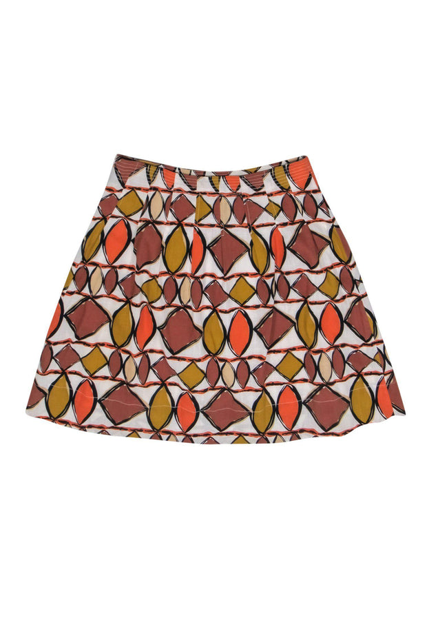 Current Boutique-BCBG Max Azria - White, Brown & Orange Printed A-Line Skirt Sz 4