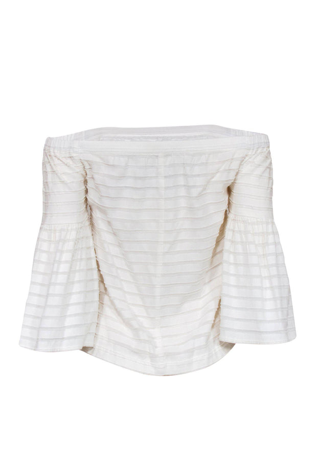 Current Boutique-BCBG Max Azria - White Cotton Striped Textured Blouse Sz XXS