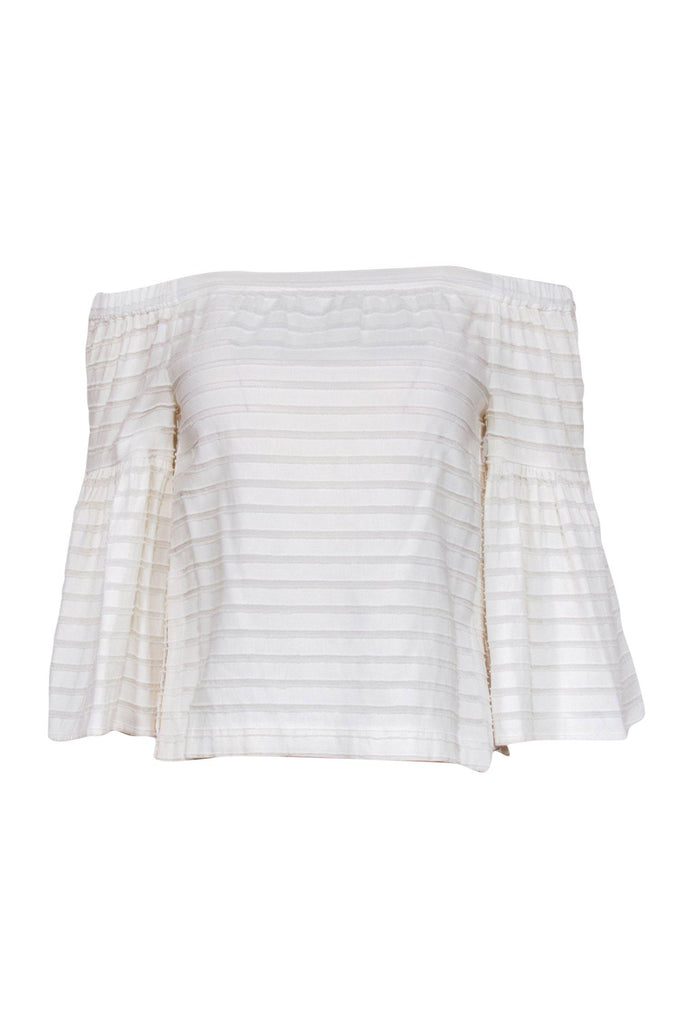 BCBG Max Azria White Cotton Striped Textured Blouse Sz XXS