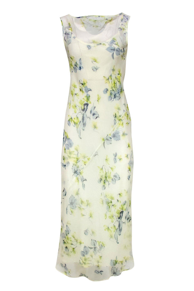 Current Boutique-BCBG Max Azria - White Floral Print Sleeveless Slip Gown w/ Sheer Overlay Sz 2