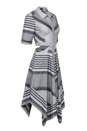 BCBG Max Azria White Grey Striped Button Up Shirt Dress w