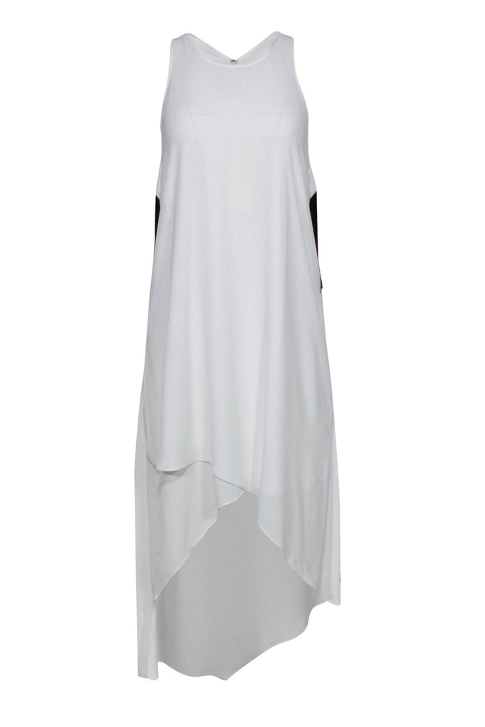 BCBG Max Azria White High Low Open Back Maxi Dress w Fringe