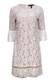 Current Boutique-BCBG Max Azria - White Lace Cropped Sleeve Shift Dress Sz S