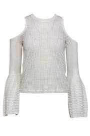 Current Boutique-BCBG Max Azria - White Open Knit Bell Sleeve Cold Shoulder "Lucia" Top Sz XS