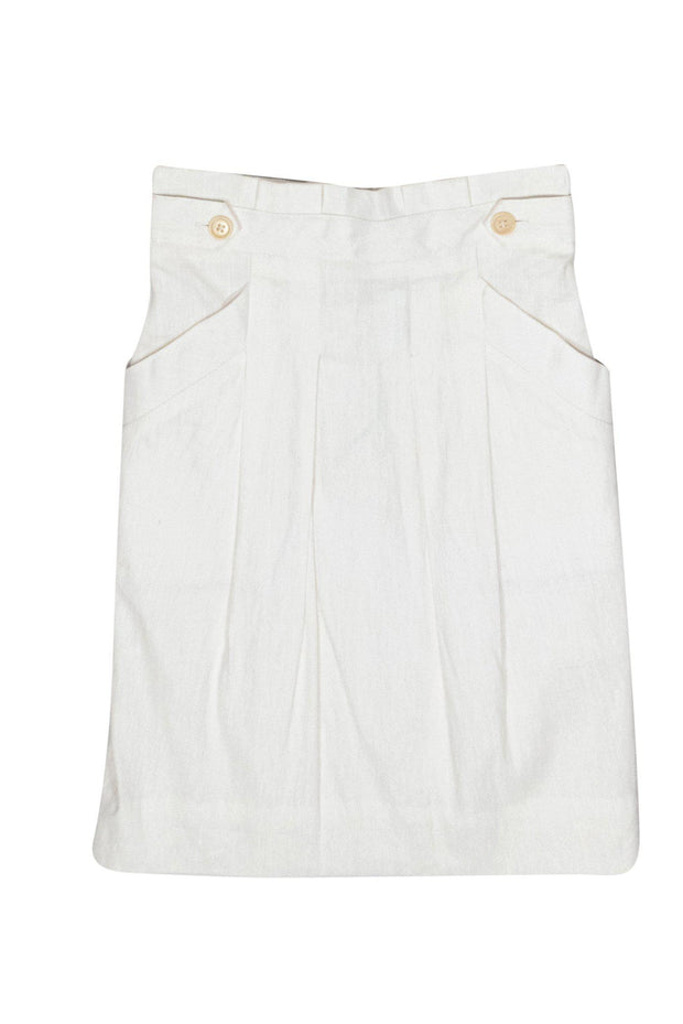 Current Boutique-BCBG Max Azria - White Pleated Pencil Skirt w/ Buttons Sz 2