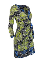 Current Boutique-BCBG Max Azria - Yellow, Black & Blue Tropical Floral Print Wrap Dress Sz XS