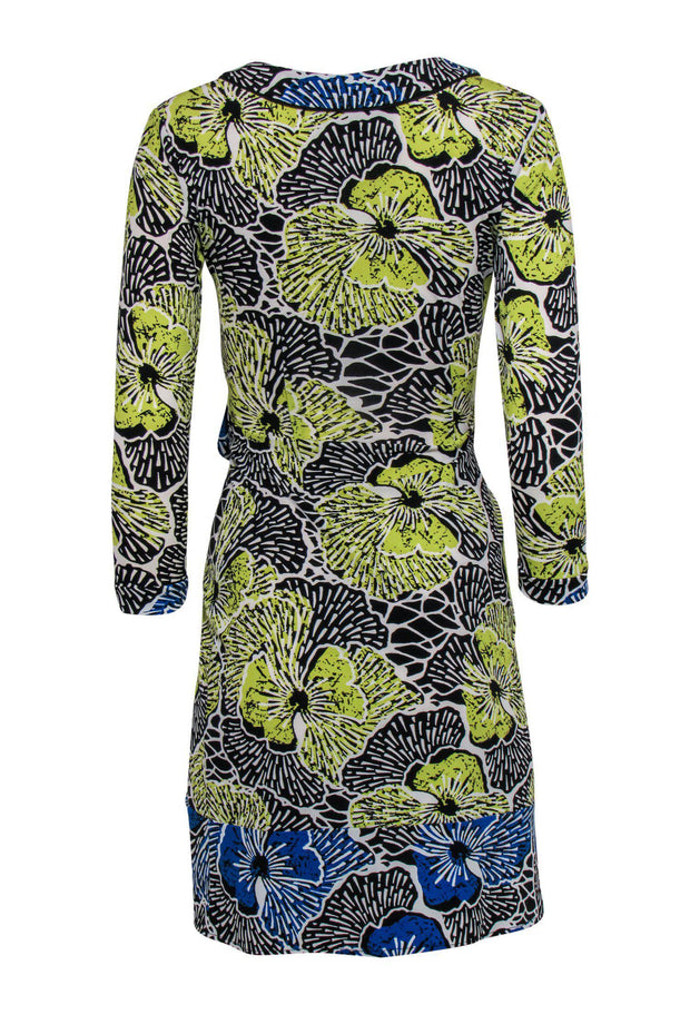 Current Boutique-BCBG Max Azria - Yellow, Black & Blue Tropical Floral Print Wrap Dress Sz XS