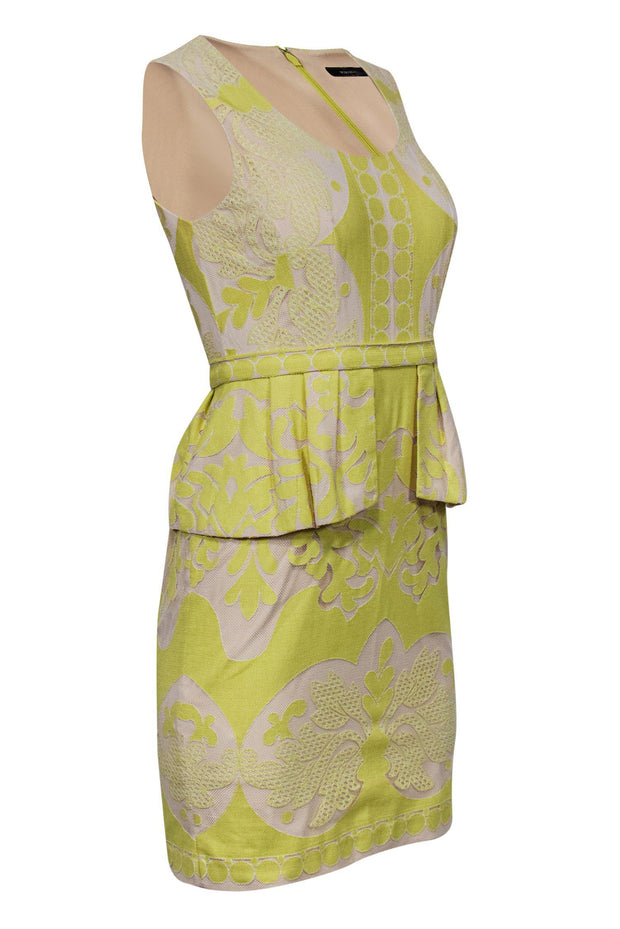 Current Boutique-BCBG Max Azria - Yellow Lace Peplum Dress Sz 2