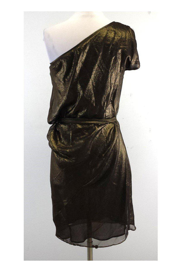 Current Boutique-BCBG - Metallic Gold & Black One Shoulder Dress Sz XS