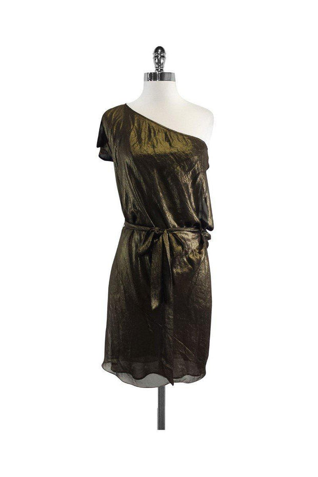 Current Boutique-BCBG - Metallic Gold & Black One Shoulder Dress Sz XS