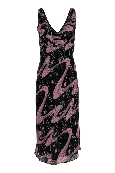 Current Boutique-BCBG Paris - Mauve & Black Printed Plunge Maxi Dress Sz 8