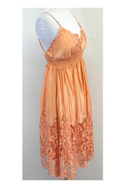 Current Boutique-BCBG - Peach Silk Eyelet Spaghetti Strap Dress Sz S