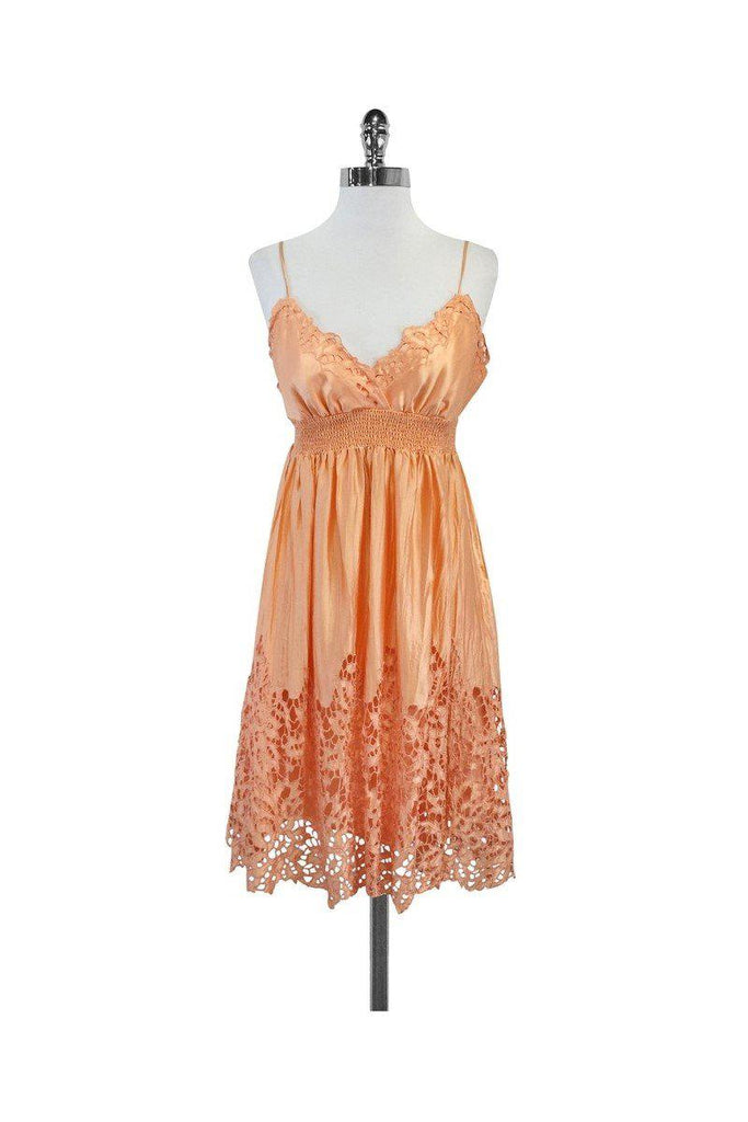 BCBG Peach Silk Eyelet Spaghetti Strap Dress Sz S Current Boutique