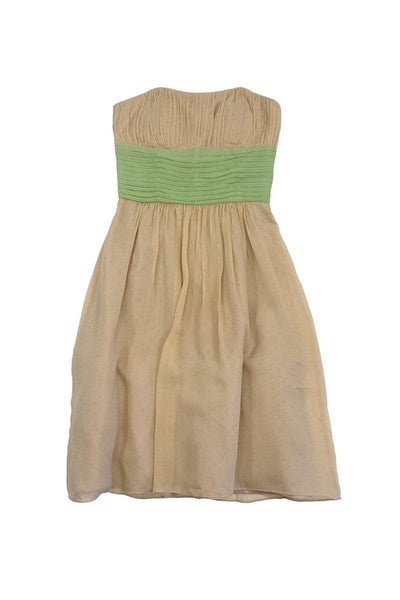 Current Boutique-BCBG - Tan & Green Polka Dot Silk Strapless Dress Sz 4