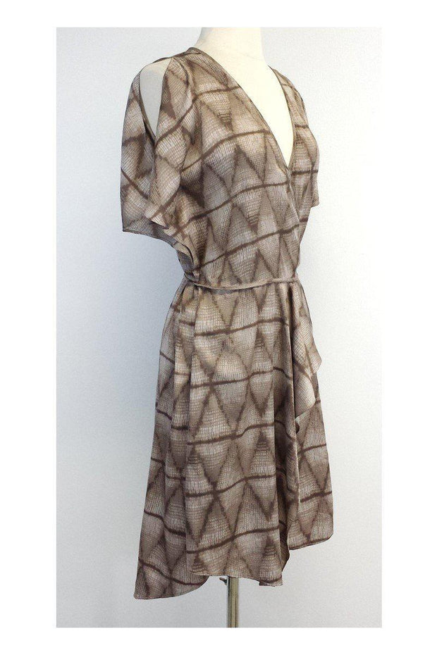Current Boutique-BCBG - Taupe Print Short Sleeve Wrap Dress Sz XS