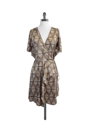 Current Boutique-BCBG - Taupe Print Short Sleeve Wrap Dress Sz XS